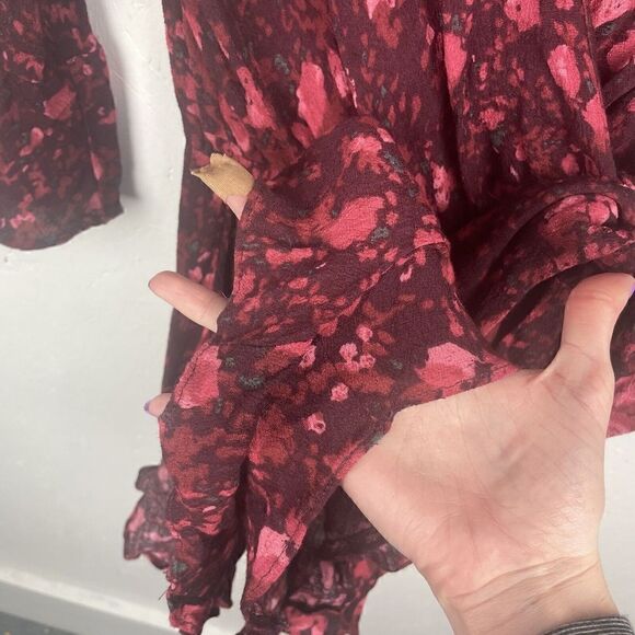 Free People Red Orange Purple Floral Ruffle Romper Viscose Rayon Size Small - Picture 10 of 10